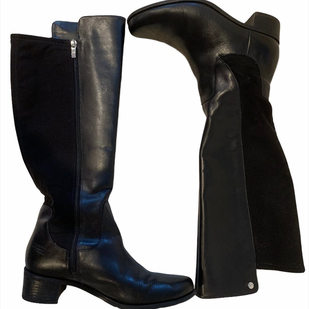 Black Leather Marc Fisher Riding Boots Size 8W